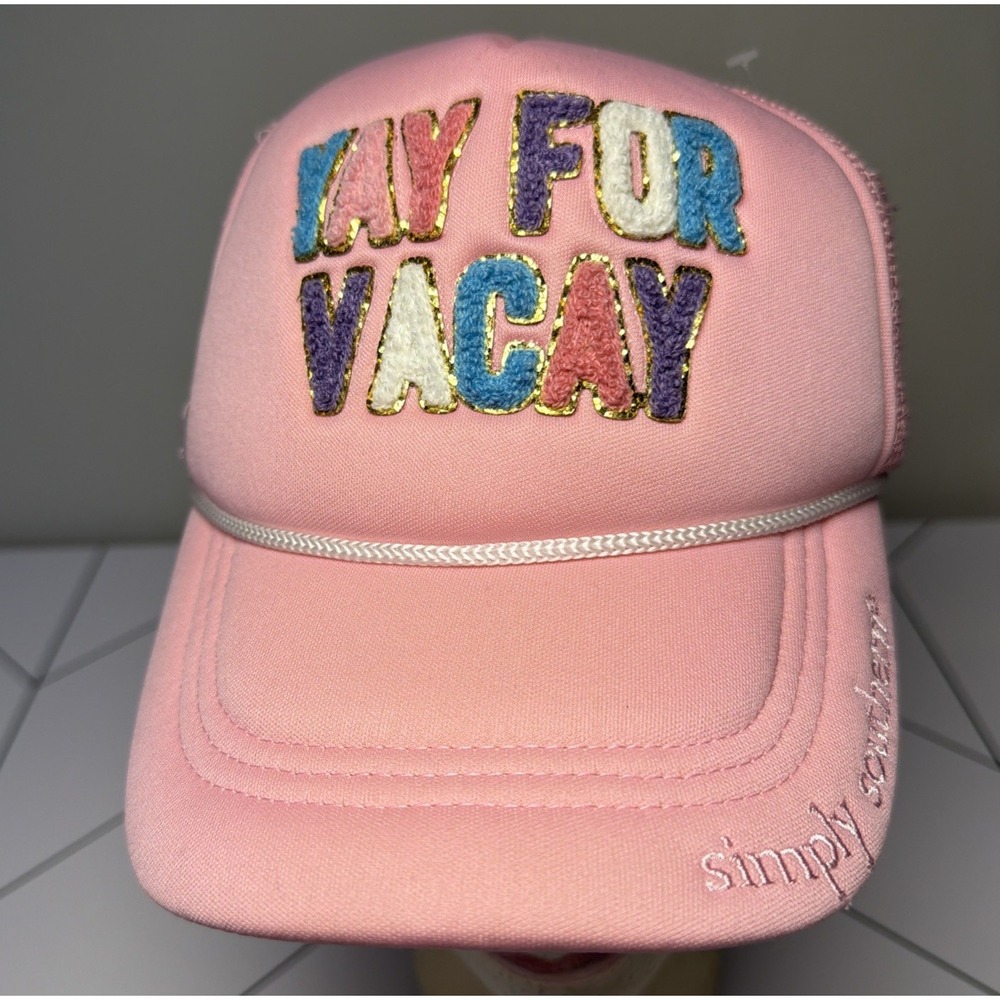New Simply Southern "Yay For Vacay" Pink‎ Cap/ Truckers Hat Adjustable Preppy